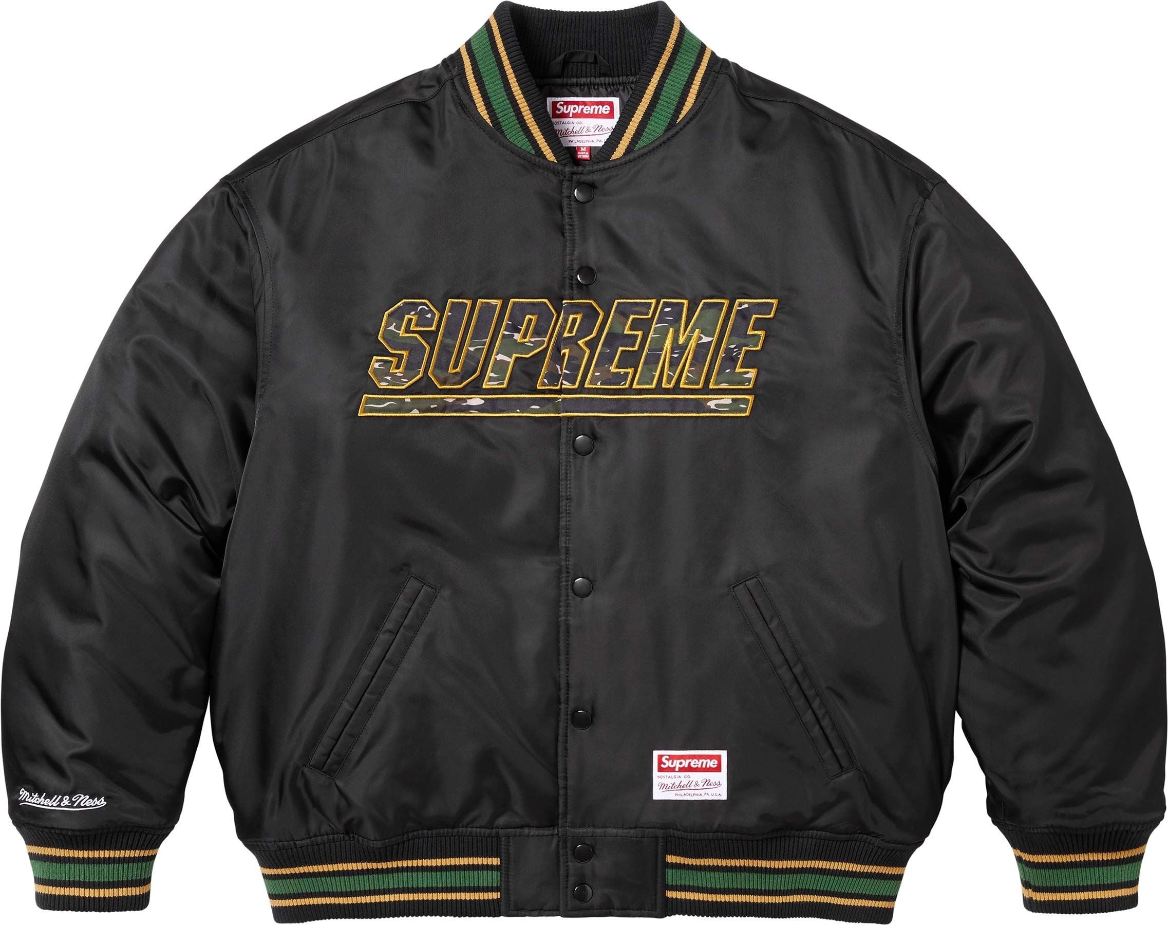 Supreme®/Mitchell & Ness® Camo Logo Varsity Jacket view 12